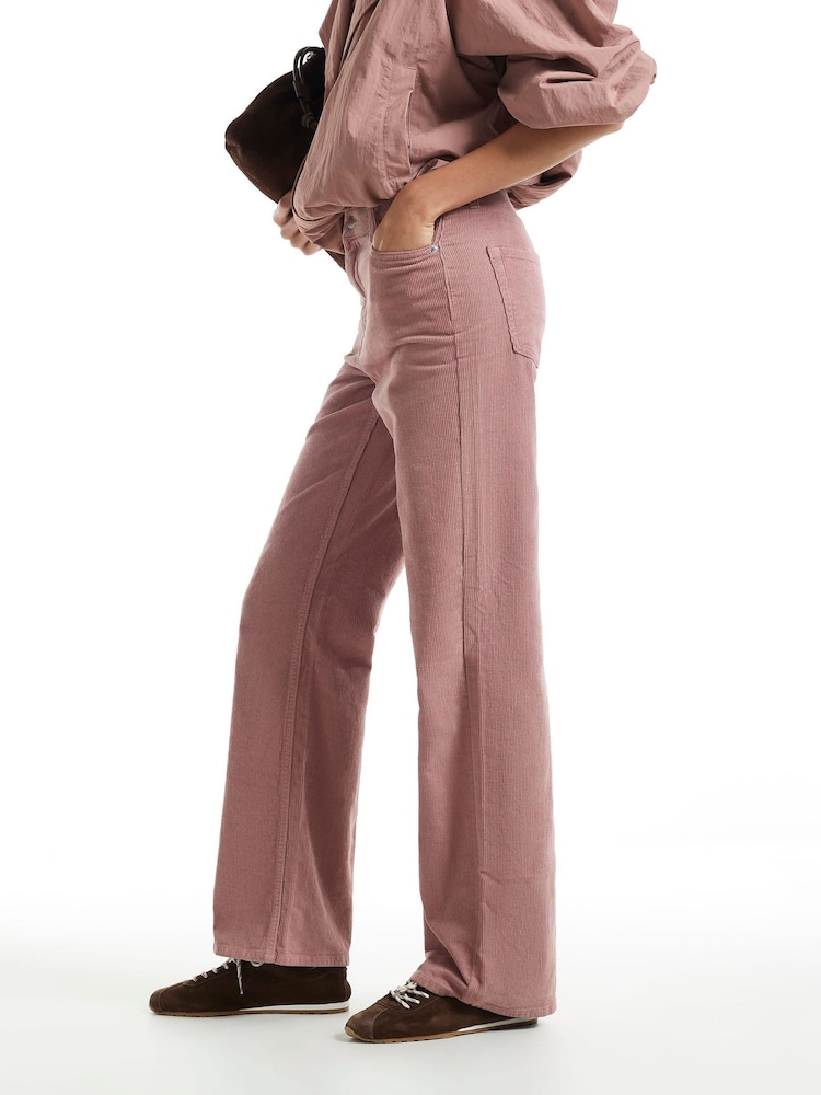River Island Pink Relaxed Coard Straight Leg Jeans - Image 2 of 4