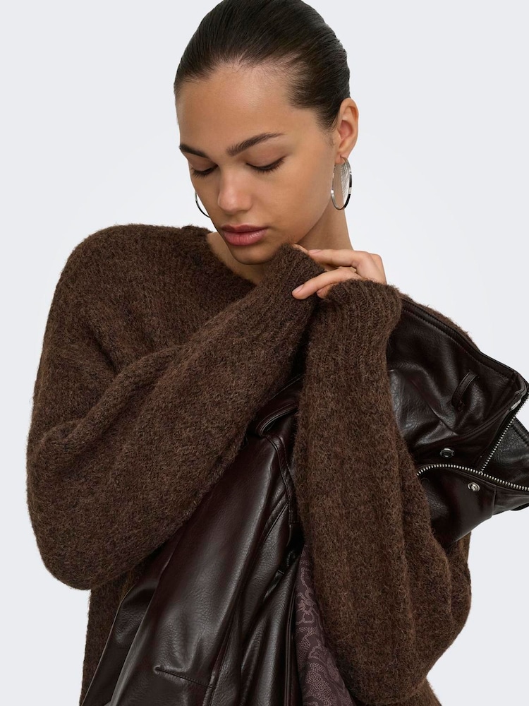 ONLY Brown Long Sleeve Crew Neck Cosy Jumper - Image 2 of 6 ONLY Brown Long Sleeve Crew Neck Cosy Jumper - Image 2 of 6