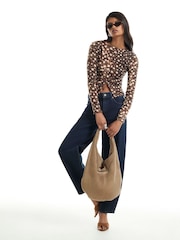 River Island Brown Deer Print Rib Cardigan - Image 2 of 4