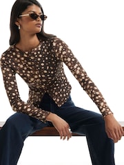 River Island Brown Deer Print Rib Cardigan - Image 3 of 4