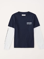 Blau - Abercrombie & Fitch Mehrlagiges Langarmtop mit Grafik - Bild 1 von 2