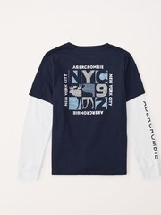 Blau - Abercrombie & Fitch Mehrlagiges Langarmtop mit Grafik - Bild 2 von 2