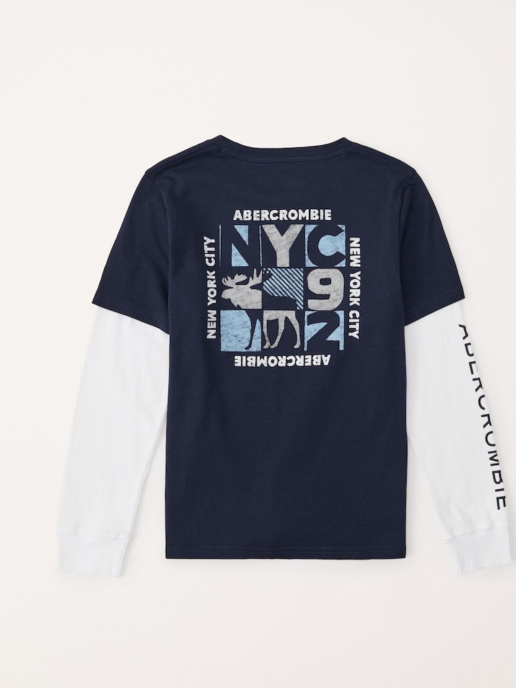 Blau - Abercrombie & Fitch Mehrlagiges Langarmtop mit Grafik - Bild 2 von 2