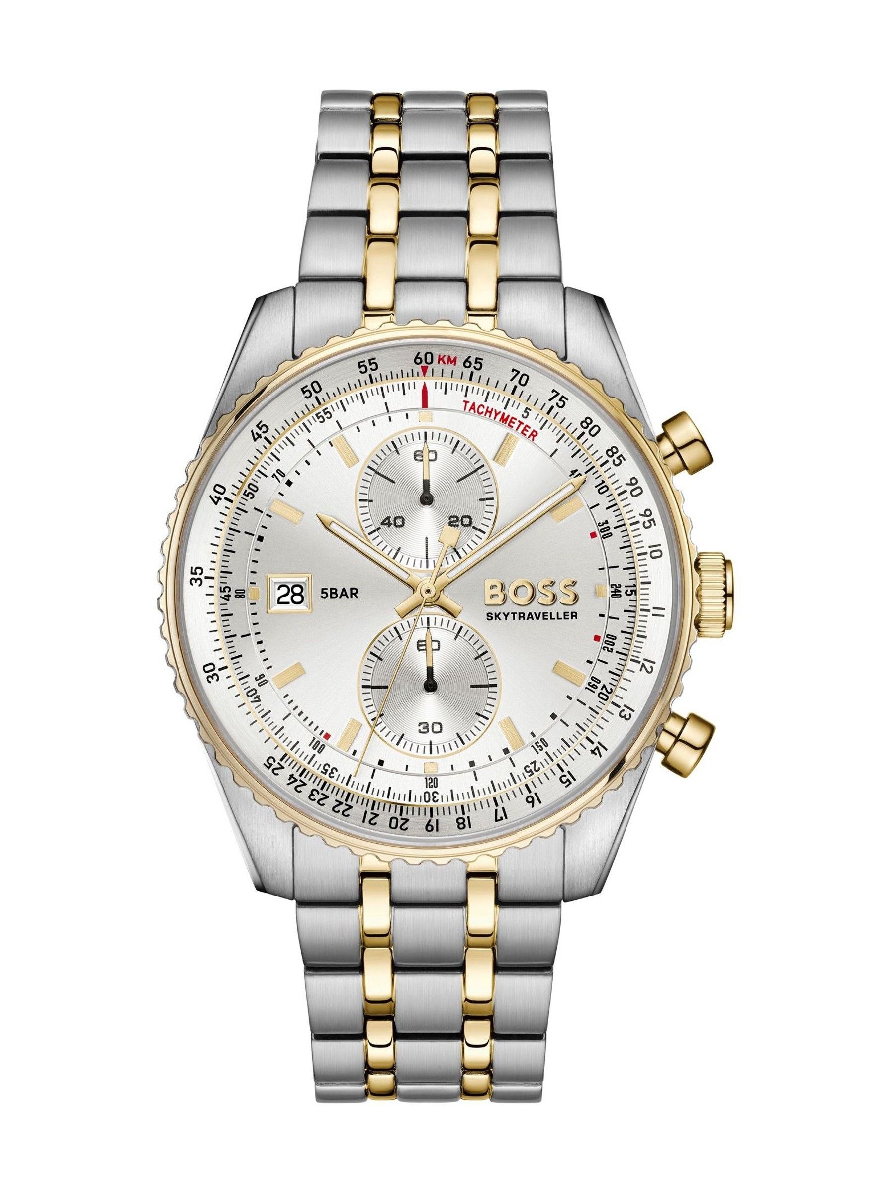 Boss Two Tone Stainless Steel And Gold Ip Skytraveller Pro Watch - Image 2