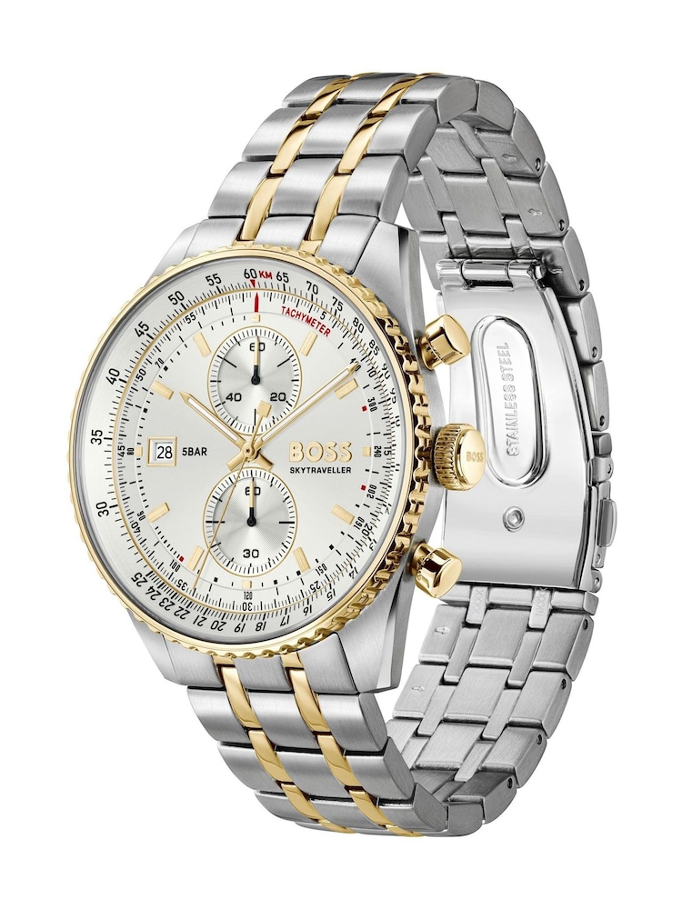 BOSS Silver Skytraveller Pro Two Tone Stainless Steel and Gold IP Watch - Image 2 of 4