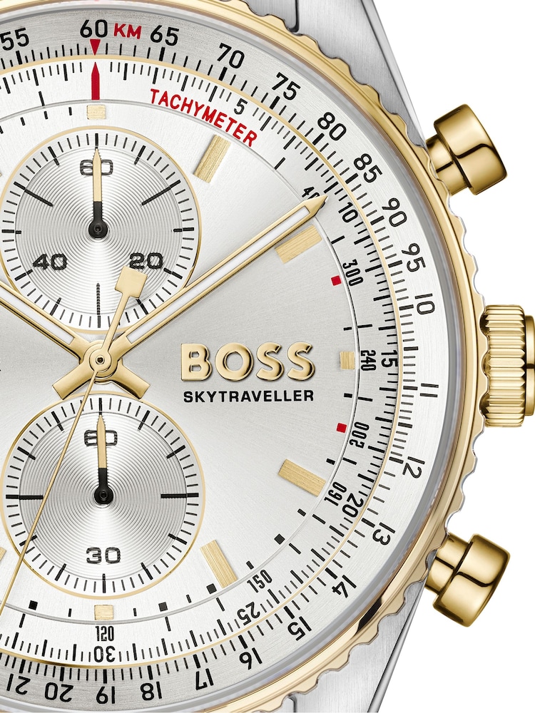 BOSS Silver Skytraveller Pro Two Tone Stainless Steel and Gold IP Watch - Image 4 of 4