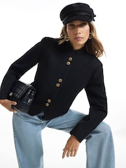 أسود - سترة بطراز عسكري بأزرار من River Island - صورة 1 من 4