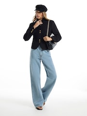 أسود - سترة بطراز عسكري بأزرار من River Island - صورة 3 من 4