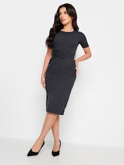 PixieGirl Petite Black Buckle Belted Scuba Midi Dress - Image 1 of 5
