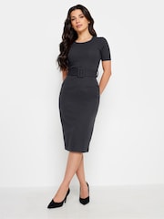 PixieGirl Petite Black Buckle Belted Scuba Midi Dress - Image 3 of 5