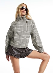 River Island Brown Check Funnel Neck Cocoon Sleeve Jacket - Image 1 of 4