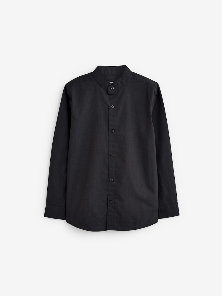 Black Easy Care Grandad Collar Shirt (3-16yrs) - Image 1 of 3