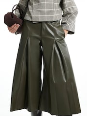 River Island Green Faux Leather Smart Culotte Trousers - Image 3 of 4