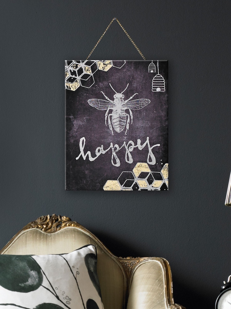 Art For The Home Black Bee Happy Wall Art - Image 1 of 3