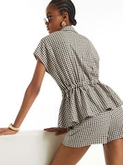 River Island Brown Funnel Neck Check Belted Shirt - Image 2 of 4