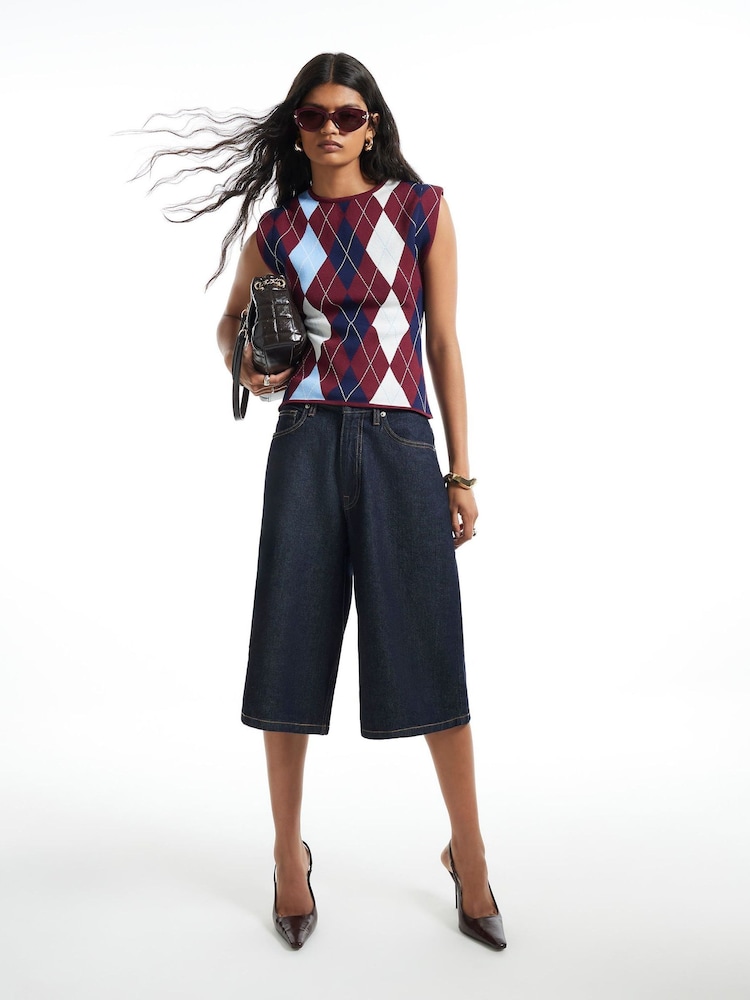 River Island Red Argyle Knit Tank Top - Image 2 of 4 River Island Red Argyle Knit Tank Top - Image 2 of 4