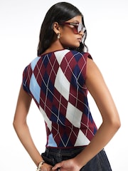 River Island Red Argyle Knit Tank Top - Image 4 of 4