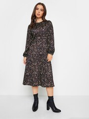 PixieGirl Petite Black Ditsy Long Sleeve Midi Dress - Image 1 of 4