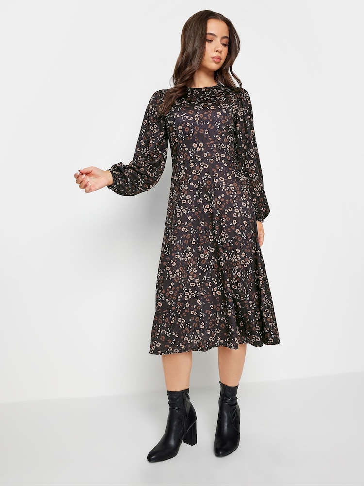 PixieGirl Petite Black Ditsy Long Sleeve Midi Dress - Image 2 of 4