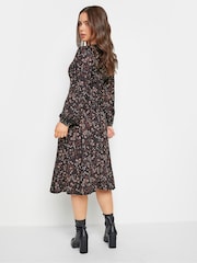 PixieGirl Petite Black Ditsy Long Sleeve Midi Dress - Image 3 of 4