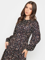 PixieGirl Petite Black Ditsy Long Sleeve Midi Dress - Image 4 of 4