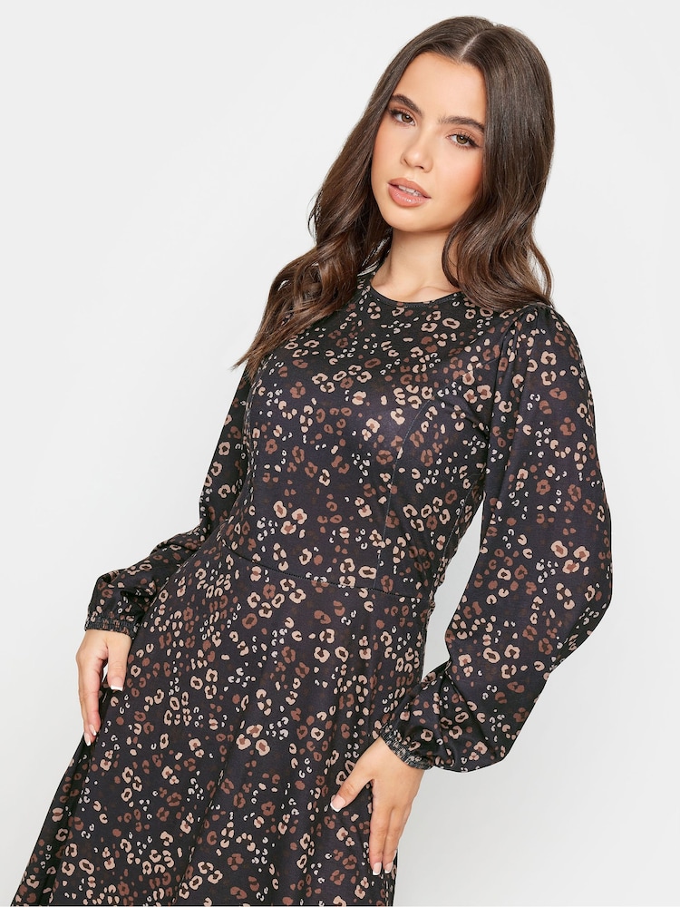 PixieGirl Petite Black Ditsy Long Sleeve Midi Dress - Image 4 of 4