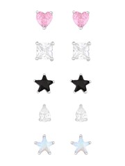 Lipsy Jewellery Silver Tone Cubic Zirconia Grunge Romance Stud Earrings - Pack of 5 - Image 2 of 2