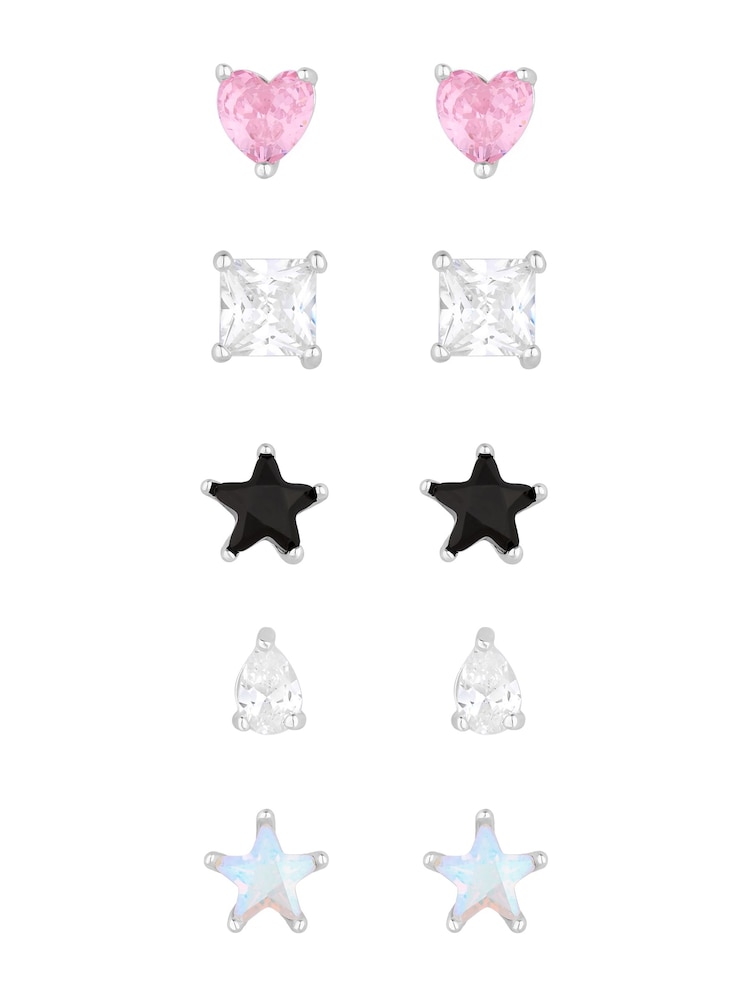Lipsy Jewellery Silver Tone Cubic Zirconia Grunge Romance Stud Earrings - Pack of 5 - Image 2 of 2