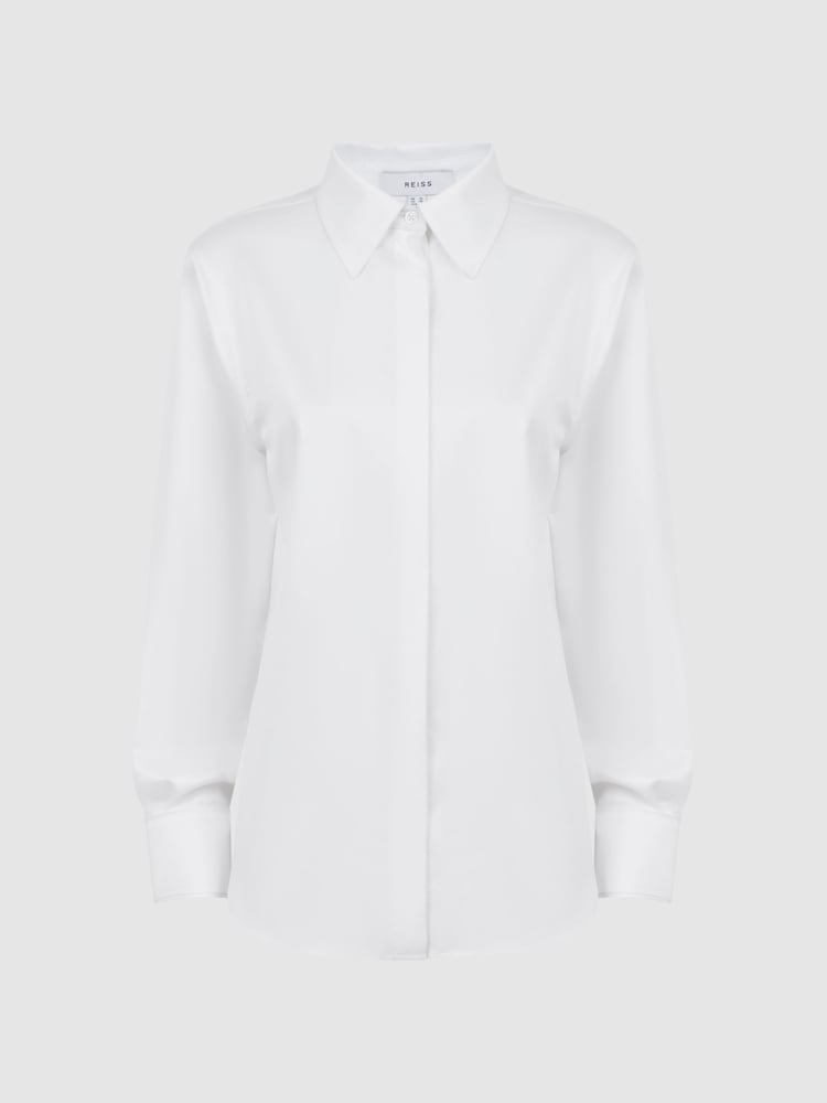 Reiss White Lia Premium Cotton Shirt - Image 4 of 4