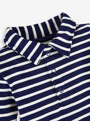 JoJo Maman Bébé Navy Ecru Breton Stripe Plain Long Sleeve Polo Shirt Bodysuit - Image 2 of 2