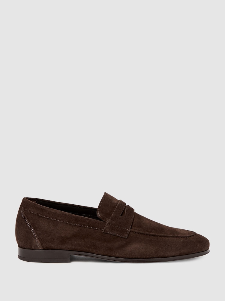 Reiss Chocolate Bray Suede Slip On Loafers - Image 1 of 5