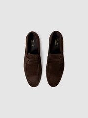 Reiss Chocolate Bray Suede Slip On Loafers - Image 3 of 5