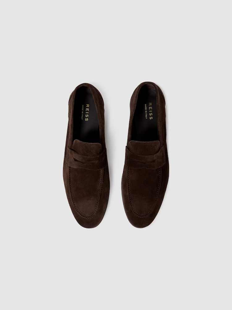 Reiss Chocolate Bray Suede Slip On Loafers - Image 3 of 5
