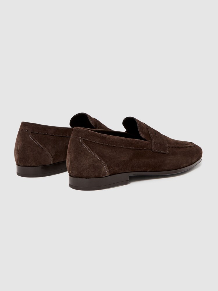 Reiss Chocolate Bray Suede Slip On Loafers - Image 4 of 5