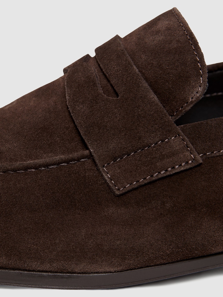 Reiss Chocolate Bray Suede Slip On Loafers - Image 5 of 5