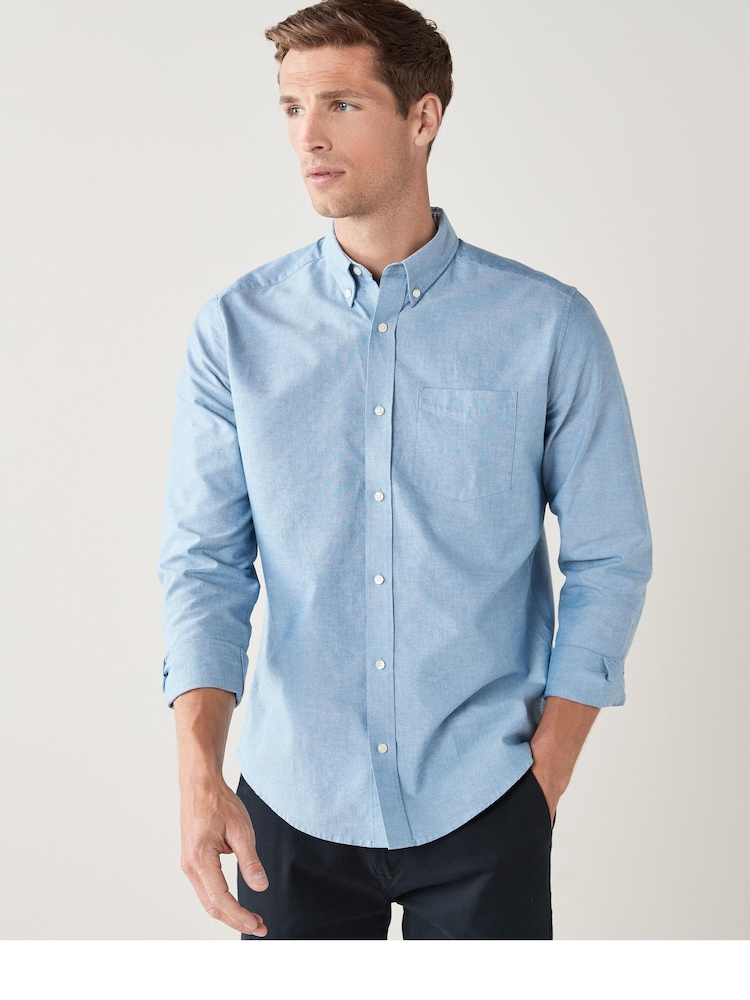 Light Blue Regular Fit Long Sleeve Oxford Shirt - Image 1 of 5