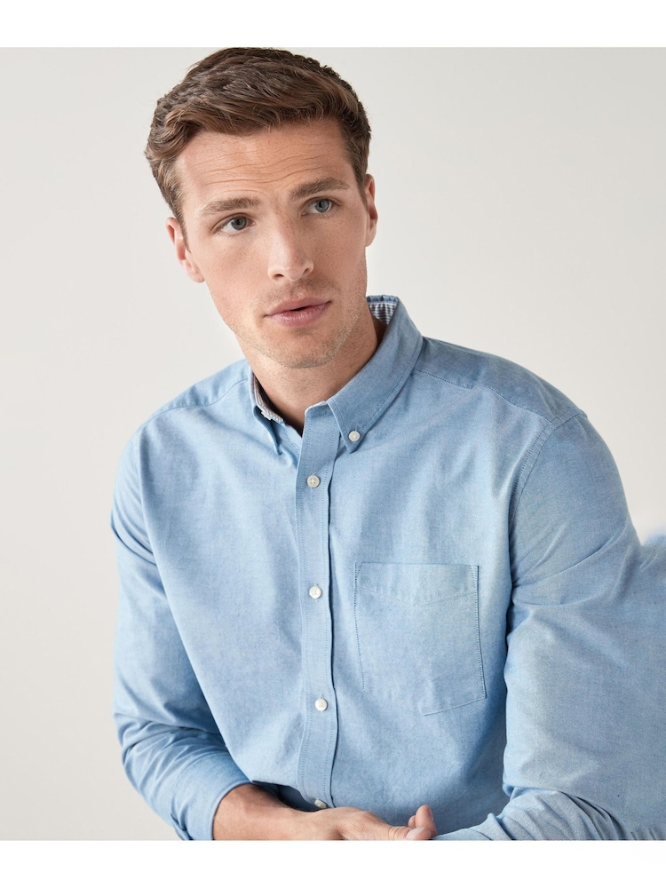 Light Blue Regular Fit Long Sleeve Oxford Shirt - Image 3 of 5