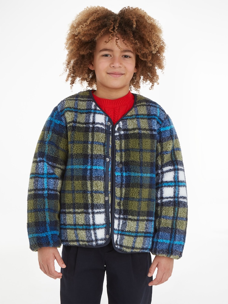 Tommy Hilfiger Kids Green Tartan Teddy Liner Jacket - Image 1 of 6