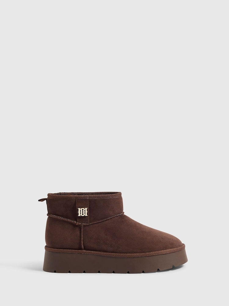 River Island Brown Faux Fur Lined Platform Boots - Image 1 of 5