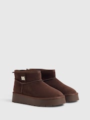 River Island Brown Faux Fur Lined Platform Boots - Image 2 of 5