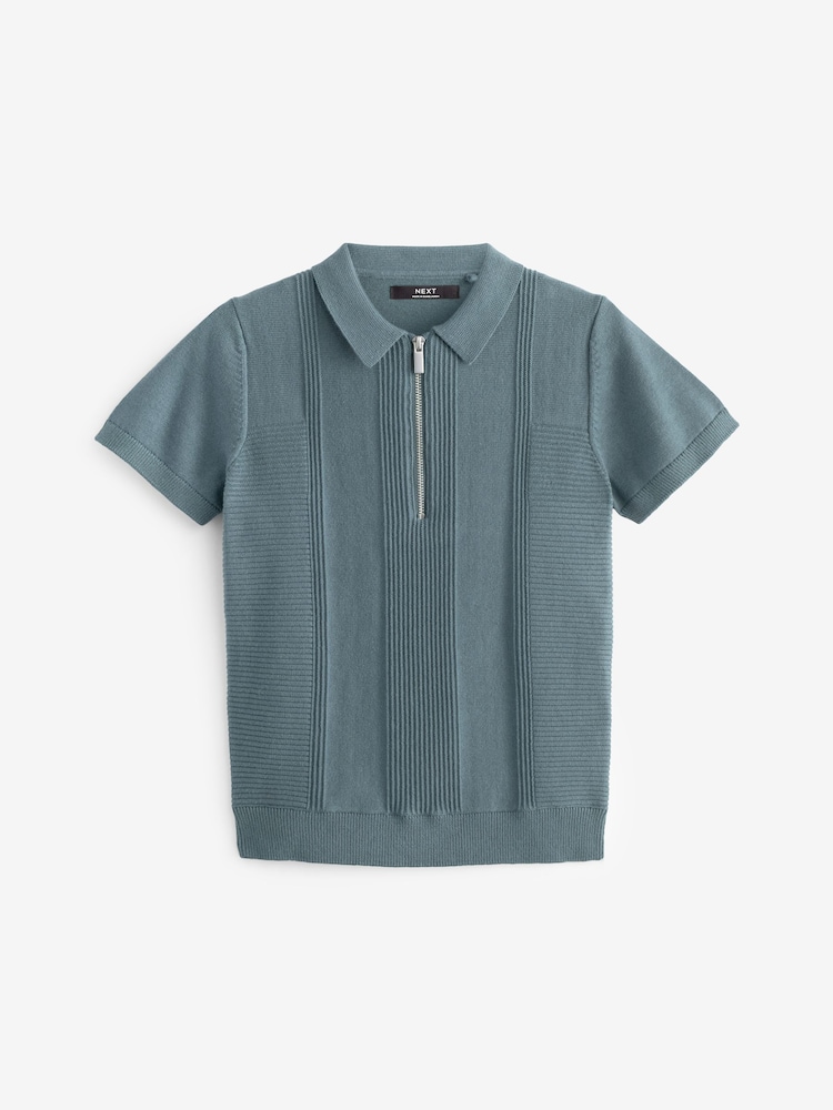 Slate Grey 100% Cotton Short Sleeve Quarter Zip Polo Shirt (3-16yrs) - Image 1 of 3