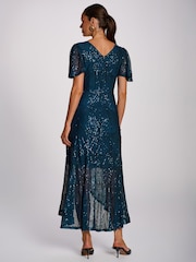 Jolie Moi Blue Sequin Angel Sleeve Flare Hem Maxi Dress - Image 2 of 6
