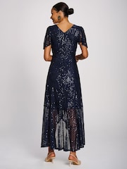 Jolie Moi Blue Sequin Angel Sleeve Flare Hem Maxi Dress - Image 2 of 6