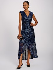 Jolie Moi Blue Sequin V-Neck Maxi Dress - Image 1 of 6