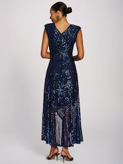 Jolie Moi Blue Sequin V-Neck Maxi Dress - Image 2 of 6
