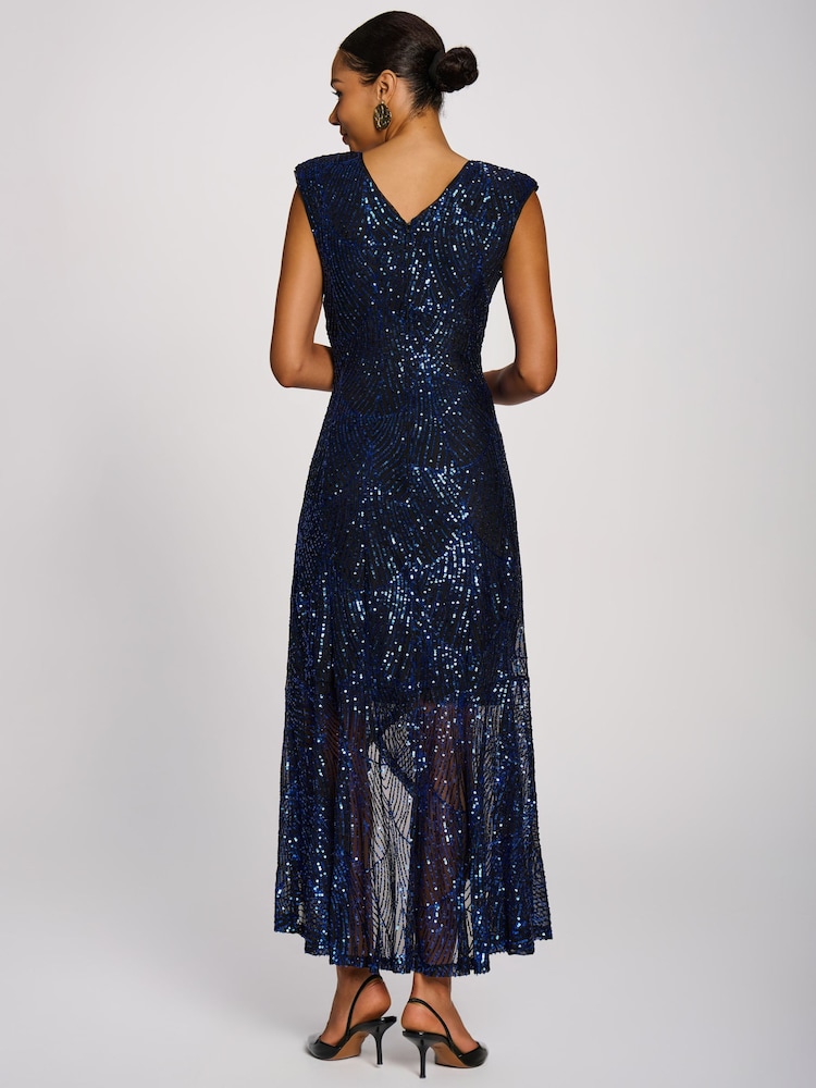 Jolie Moi Blue Sequin V-Neck Maxi Dress - Image 2 of 6 Jolie Moi Blue Sequin V-Neck Maxi Dress - Image 2 of 6