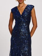 Jolie Moi Blue Sequin V-Neck Maxi Dress - Image 3 of 6