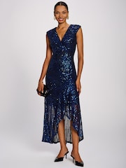 Jolie Moi Blue Sequin V-Neck Maxi Dress - Image 4 of 6