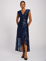 Jolie Moi Blue Sequin V-Neck Maxi Dress - Image 5 of 6