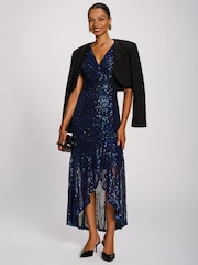 Jolie Moi Blue Sequin V-Neck Maxi Dress - Image 6 of 6